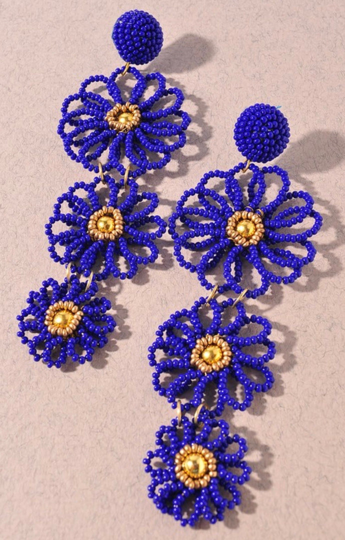 Rice Bead Flower Drop Earrings