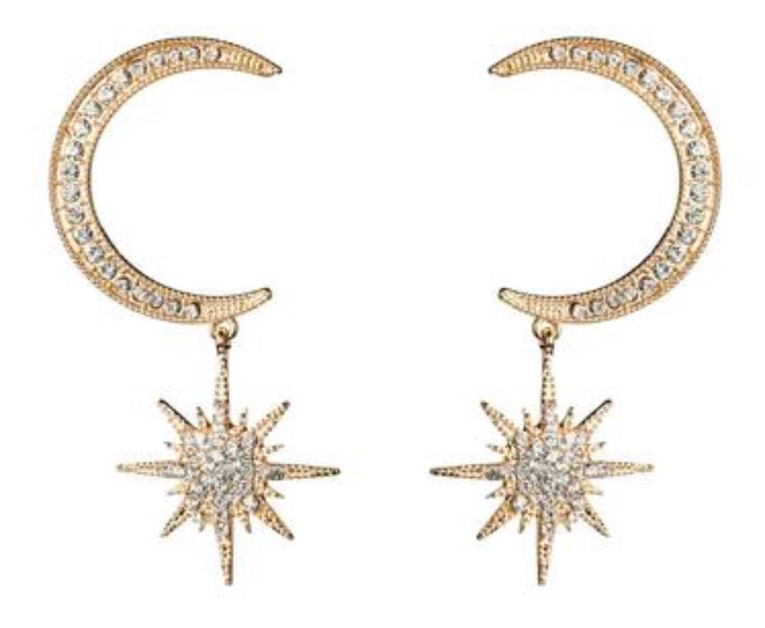 Moon and Star Rhinestone Earrings