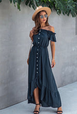 Load image into Gallery viewer, Off the Shoulder Solid Maxi Dress-Navy