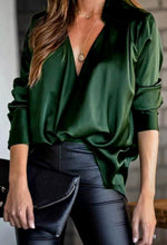 Load image into Gallery viewer, Dark Green V Neck Blouse