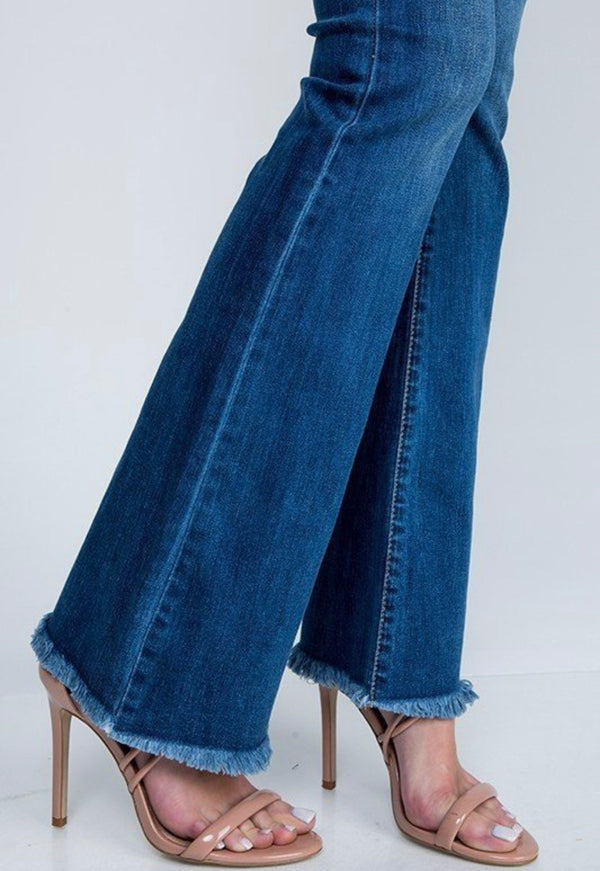 Mid Rise Boot Cut with Frayed Hem
