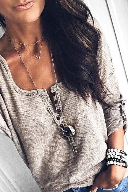 Scoop Neck Button Up Top