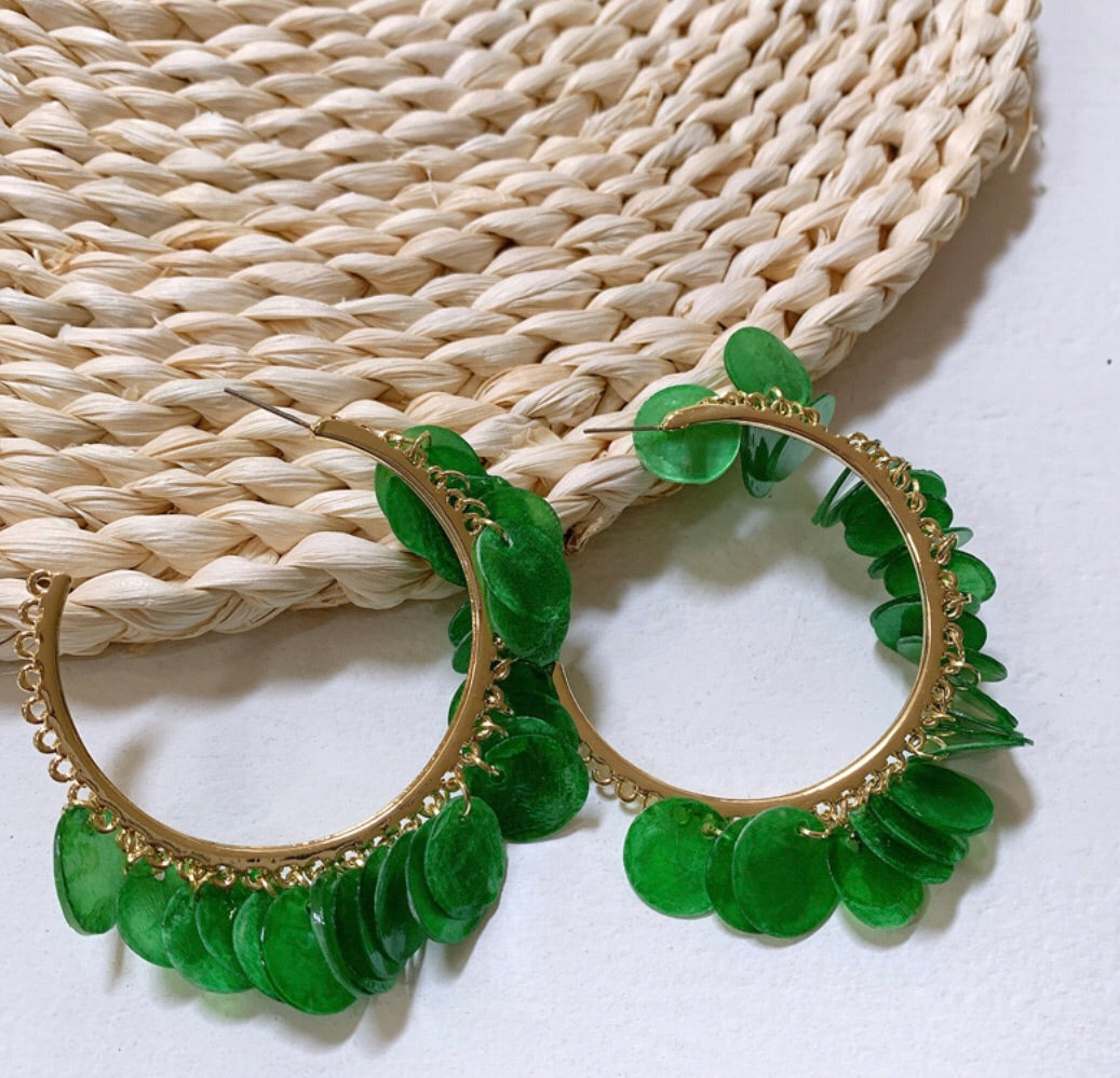 Large Gold Tone Hoops with Green