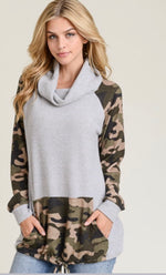 Load image into Gallery viewer, Cowl Neck Grey and Camo Hoodie