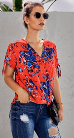 Load image into Gallery viewer, V Neck Short Sleeve Floral Top