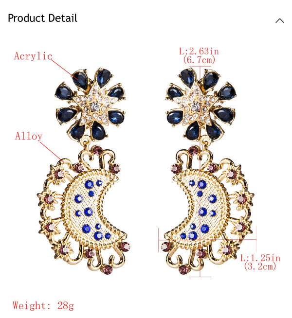 Blue Moon and Star Oversized Earrings