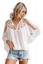 Load image into Gallery viewer, Lace accent sheer shoulder blouse