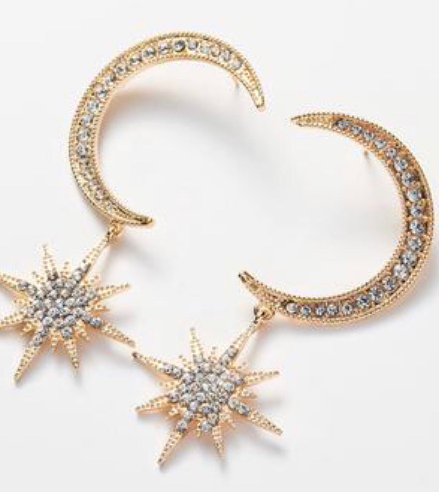 Moon and Star Rhinestone Earrings