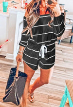 Load image into Gallery viewer, Drawstring Loose fit stripe romper
