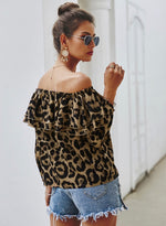 Load image into Gallery viewer, Ruffled Off the Shoulder Leopard Blouse