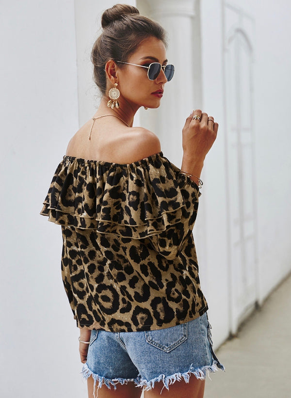 Ruffled Off the Shoulder Leopard Blouse