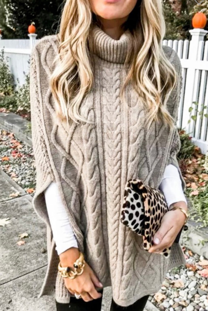 Turtleneck Knitted Poncho