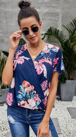 Load image into Gallery viewer, V Neck Short Sleeve Floral Top