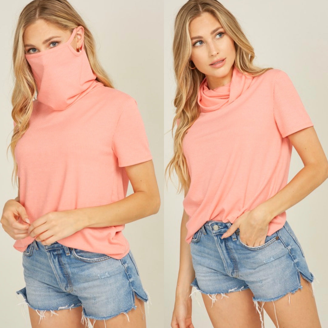 Pink Blouse with built in Mask