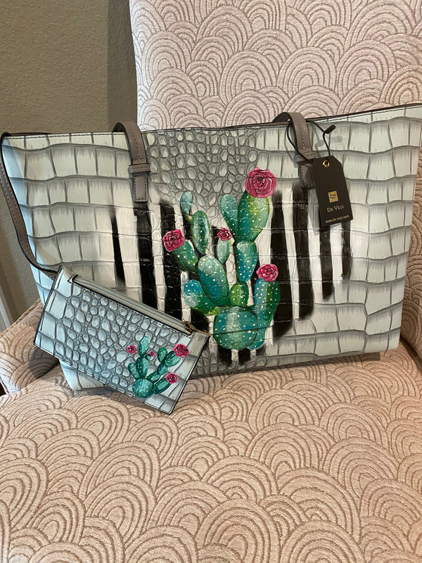 Custom Hand Painted Chic Cactus Croc Vegan Leather