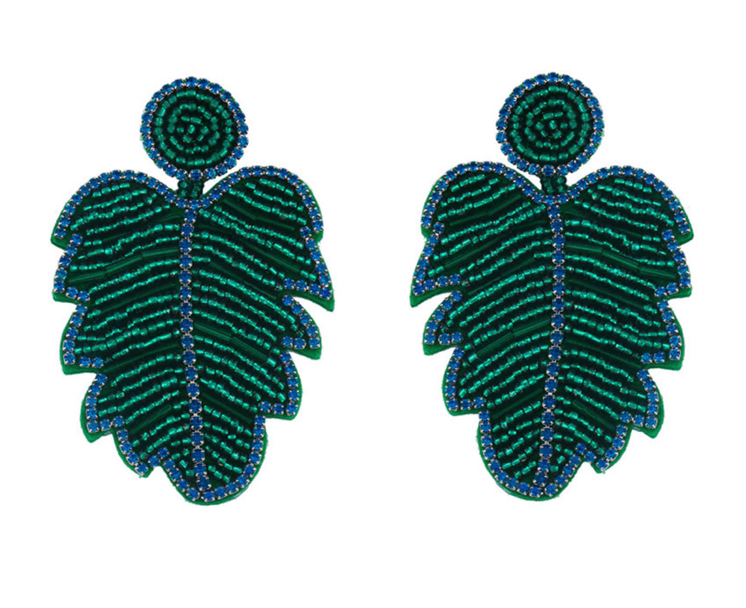Beaded Boho Leaf Earrings