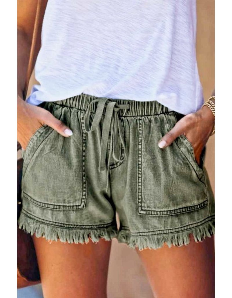 Military Green Distressed Shorts