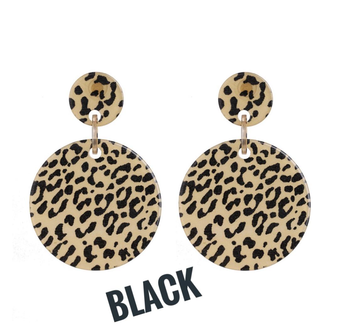 Cheetah Print Acrylic Circle Drop Earrings