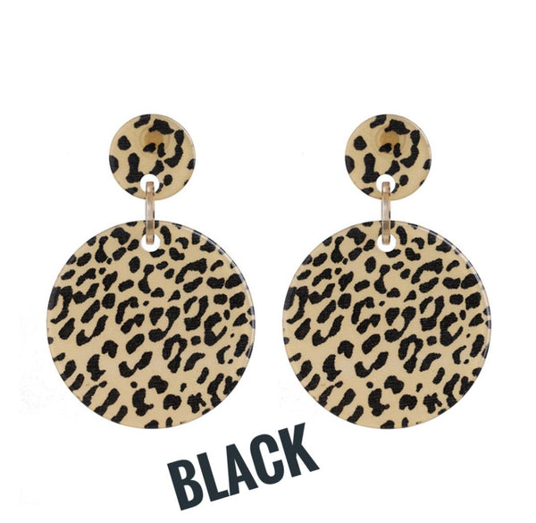 Cheetah Print Acrylic Circle Drop Earrings